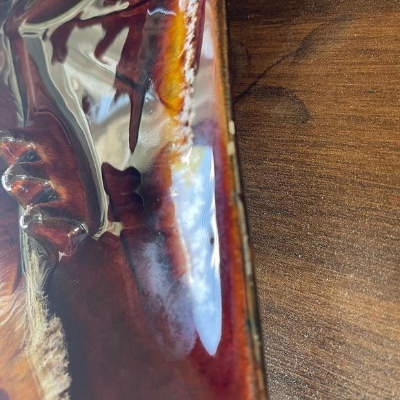 VINTAGE MCM Butterfly Ashtray Drip Glaze Brown and Gold Boomerang Shape - Picture 3 of 8